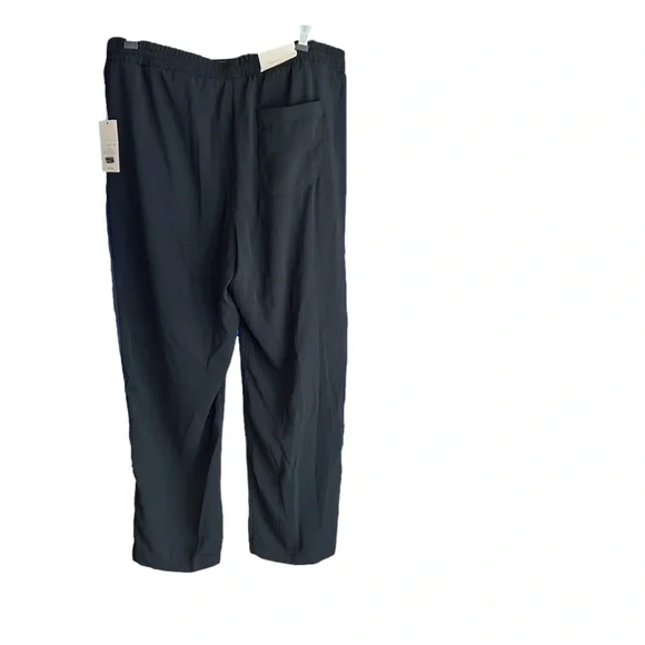 A New Day NWT Jogger Pants L Black High Rise relaxed hip & thigh satin trimmed - Picture 2 of 12